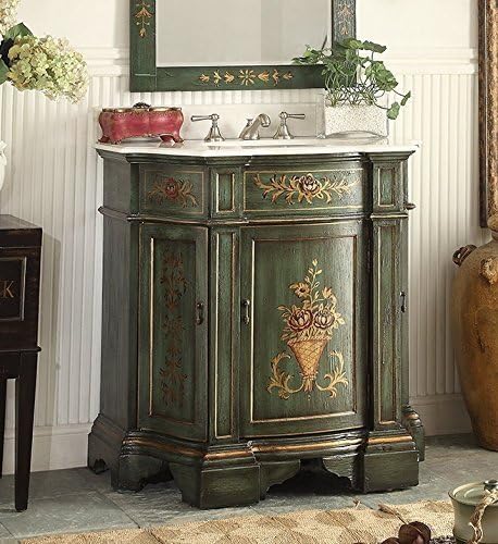 35” Hand Painted Vintage Classic Crossfield Bathroom Sink Vanity - Model HF090G