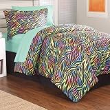 Blue Black Green Pink Yellow Orange Zebra Syle Bright Girls Teens Full Comforter Sheet Set Bed Bag Set