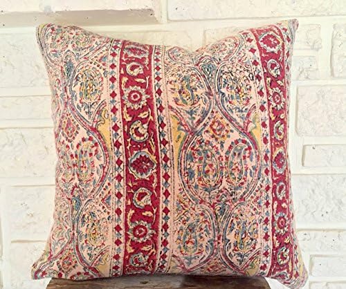 Bohemian Vintage Wood Block Painted Throw Pillow