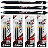 Pilot Precise V5 Rt, 3 Pens 26062 with 4 Packs of Refills, Black Ink, 0.5mm X-fine