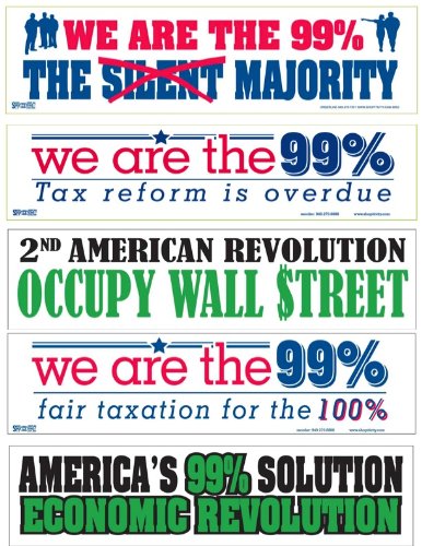 Variety 5-Pack Of Political Rally We Are The 99% OWS Occupy Wall Street Bumper Stickers - 1 Each Of 5 Designs