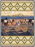 Wild Horses Beige Throw - 70 x 54 Blanket/Throw