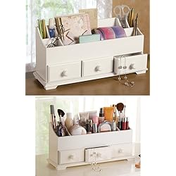 wood countertop makeup organizer