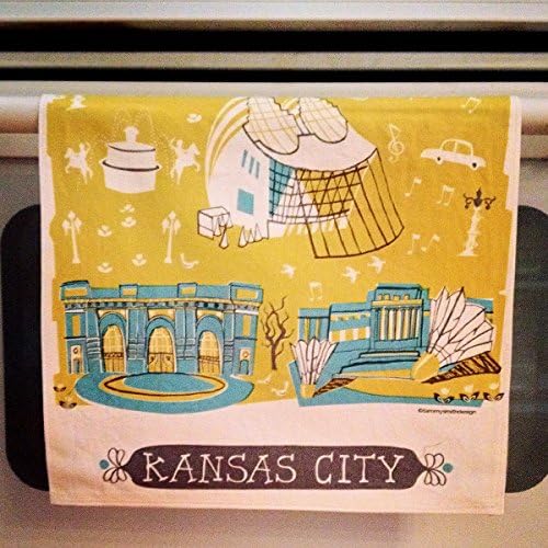 Kansas City Themed Printed Turquoise/golden Yellow Tea Towel By Tammy Smith Design (Kitchen Dish Towel 13" X 17")