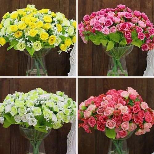 CYNDIE Wedding Flower 1 Bouquet 21 Pure Head Artifical Fake Rose Weeding Party Home Decor Silk Flower Pink