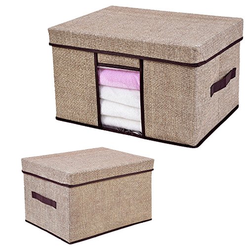 Cloth Organizer Box, Pretid 10" x 12" x 16" inch Foldable Houshold Storage Blanket Linen Cube Bin with Lid