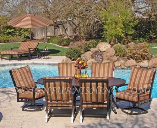 ATLANTIS CUSHION 7 PIECE OUTDOOR DINING SET BY MALLIN - Cast Aluminum with Table and 7 Chairs