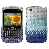 Sparkling Silver with Blue Full Diamond Rhinestone Snap on Hard Skin Cover Case for Blackberry Curve 8520 8530