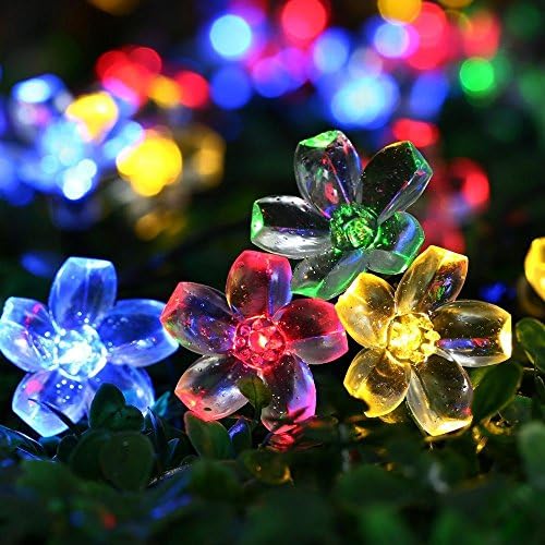 Bosjett 23ft Solar String Lights, 50 LEDs with Multi color Cherry Blossom appearance for decoration of Christmas,Patio,Lawn,Fence,Outside,Holiday and Festival Celebration