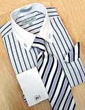 Fratello White/Navy Stripes Dress Shirt/Tie/Hanky Set
