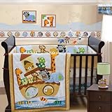 Two's Company 4 Piece Crib Bedding Set, Tan/Blue