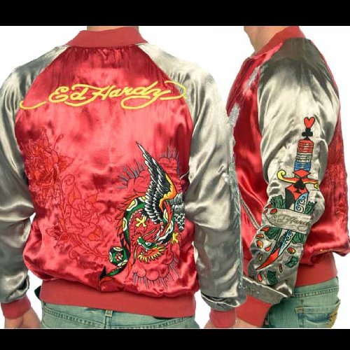 Ed Hardy エド ハーディー スーべニアジャケット フェニックス レッド/グレー