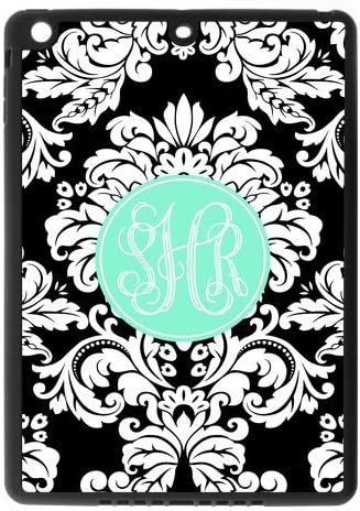 Black White Vintage European Pattern &amp; Mint Green Monogram White Initials Personalized Custom iPad Air Best Plastic Case