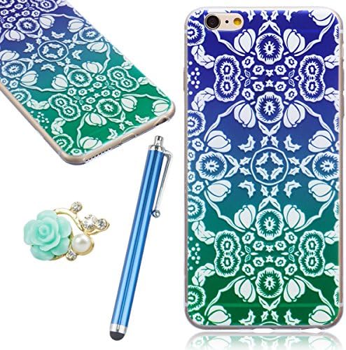 SmartLegend for iPhone 6 (4.7 Inch) Colorful Retro Floral Series Vintage Flower Pattern Soft Case TPU Silicone Cover Premium Slim Flexible Transparent Soft Case (Flower Damask) with Mini Stylus Pen and dust plug