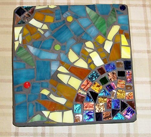 Mosaic Sunflower Wall Art Plaque,6" by 6",handmade,Glass on wood