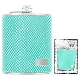Green Lizard Leather Hip Flask in Gift Box w/ Funnel