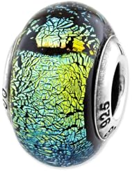 Sterling Silver Reflections Green & Blue Glass Bead
