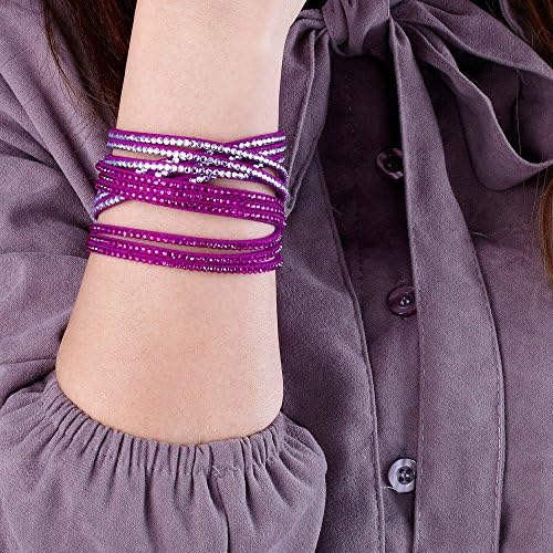 TOUCHFashion Deluxe Purple Silver Cuff Leather Rhinestone Slake Bracelet Swarovski Element Crystal