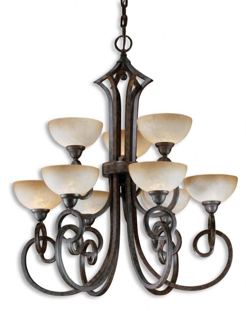 34 Iron Chandelier 9 Light Venetian Glass Fixture Discount