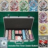 300 Casino Grade Ben Franklin 14 gram Poker Chips w/ Free Timer Dealer Button. Premium Composite Clay Poker Chips, Includes Aluminum Case.