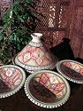 Large patterned cooking tagine with 4 matching bowls