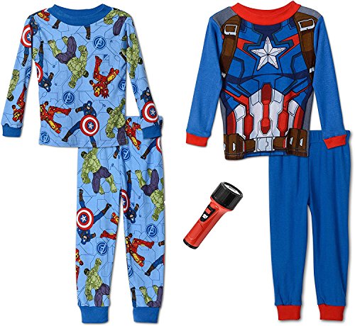 Avengers Little Boys' All Heroes 4-Piece Pajama Set with FlashLight, Size 6