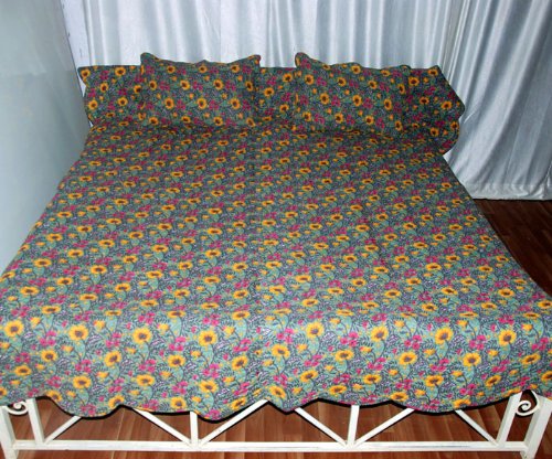 Unique Floral Hand Block Print Jaipuri Quilt with Pillow Covers Size: 90 X 103 Inches