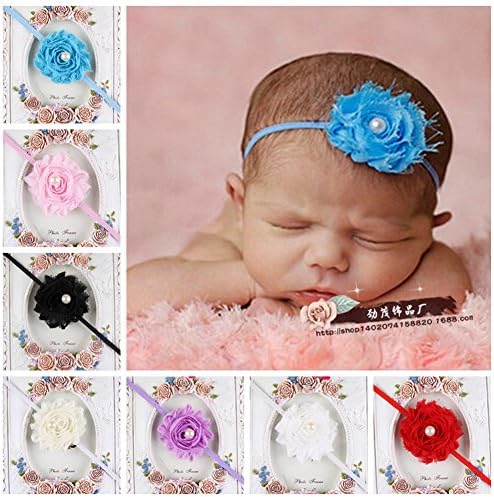 Tiny Susie 7pcs Newborn Infant Baby Girl Princess Photo Props Beads Rose Hair Bow Headband Hairbands