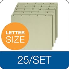 Globe-Weis Pressboard Vertical Guides, Letter Size, A-Z Index, 25 per Set, Blue, (95PX2125)