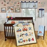 Sumersault 1 2 3 Go 4 Piece Crib Set, Blue/Cream