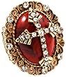 Gothic Victorian Red Stone with Crystal Cross Fashion Ring