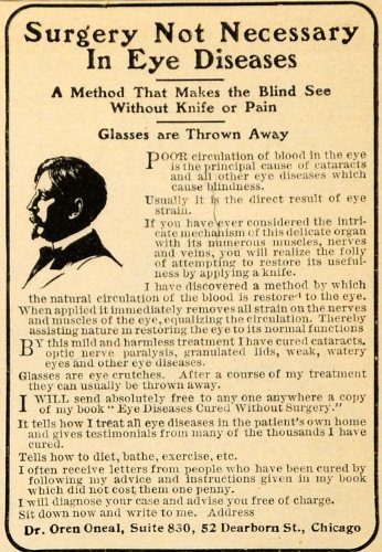 1905 Ad Dr. Oren Oneal Blindness Eye Cure Treatment - Original Print Ad