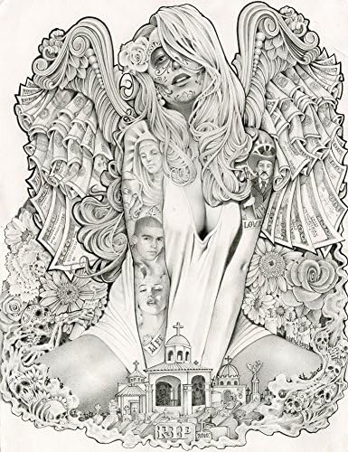 Money Angel by Mouse Lopez Sexy Tattooed Sleeve Woman Tattoo Canvas Art Print