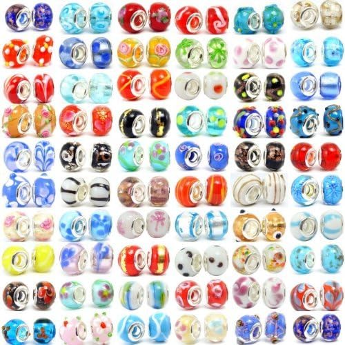 400pc Lot Silver Lampwork Murano Glass European Mix
