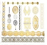 Premium Metallic Tattoos - 75+ Gold, Silver, Black Shimmer Designs. Temporary Fake Jewelry Tattoos By Terra Tattoos™ (Harmony Collection)