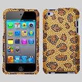 Gold Black Leopard Full Diamond Bling Snap on Design Case Hard Case Skin Cover Faceplate for Apple Ipod Touch 4g 4th Generation + Screen Protector Film