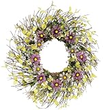 Melrose Twig Wreath with Purple and Lavender Daisies, 24-Inch