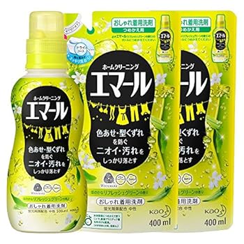 【まとめ買い】エマール 洗濯洗剤 液体 おしゃれ着用 リフレッシュグリーンの香り 本体(500ml)+詰替用(400ml)×2個