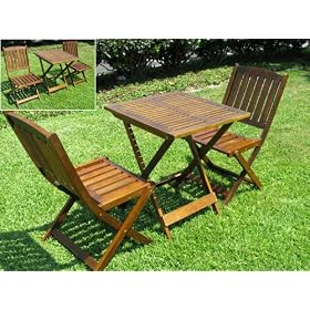 New 3PC Folding Wooden Bistro Patio Table Furniture Set Table & 2 PC Chair