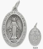 Sterling Silver Miraculous Mary Religious Medal Medallion with Chain