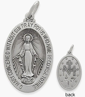 Sterling Silver Miraculous Mary Religious Medal Medallion with Chain