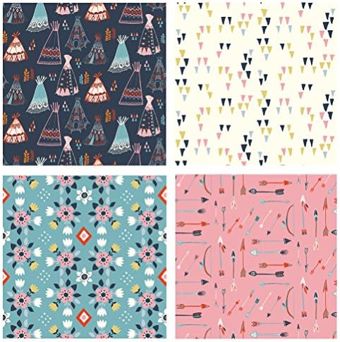4 FABRIC BUNDLE - Wildland - ORGANIC COTTON - Pesticide Free, Low Impact Dyes - Nursery Navy Pink (Fat quarters)