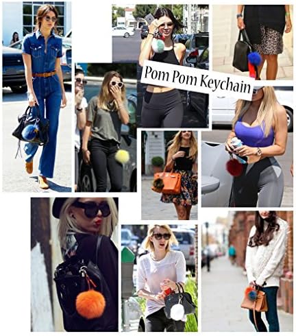 Belle Pink Fancy Link Gold Plated Keychain with 5.5 Inches Big Pom Pom Super Soft Cute Round Ball Faux Fur for Car Key Ring or Bags (Light Blue)