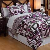 Gray Plum Purple Black White Girls Twin Block Design Comforter Sheet Set