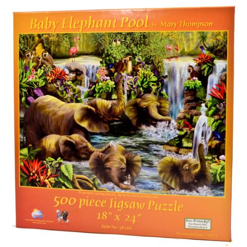 Baby Elephant Pool 500 Piece Jigsaw PuzzleB0036NUCWO : image