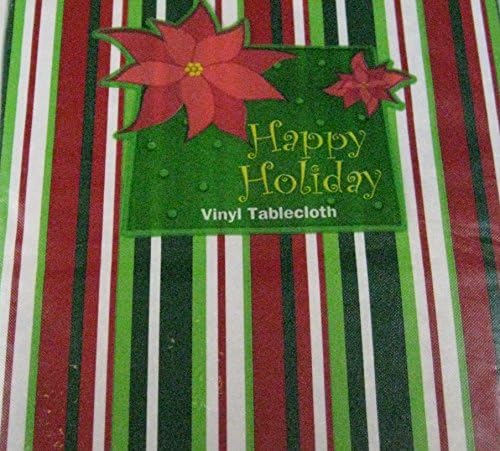 Happy Holidays Flannel Back Vinyl - Christmas Stripe 52 X 90 Oblong