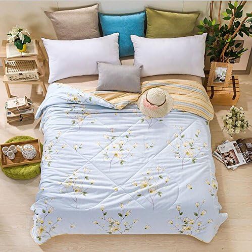 Home Comfortable 100% Cotton Comforter for Summer Air-Conditioning Quilt 1PC (78" x 90", Sky Blue Flower)