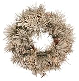 Good Tidings 4755628 Snowdrift Artificial Prelit Christmas Wreath 24 Inches in Diameter with Long Needles, Flocking and 50 Clear Lights