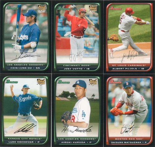2008 Bowman Baseball Series Complete Mint Hand Collated 220 Card Set. Loaded with Your Favorite Stars Including Derek Jeter, Alex Rodriguez, Ichiro Suzuki, Albert Pujols, Daisuke Matsuzaka, Greg Maddux, Ryan Howard, Plus Rookie Cards of Joey Votto, Luke Hochevar, Billy Buckner, Chin-Lung Hu, Hiroki Kuroda and Others!
