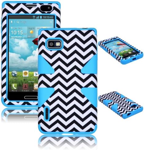Bastex Heavy Duty Hybrid Case For LG Optimus F3 ls720 MS659 Baby Blue Silicone / White &amp; Black Chevron Cover